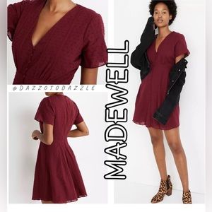 Madewell Swiss Dot Burgundy Button Front Swing Dress Size 14